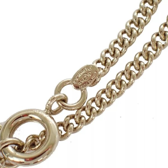CHANEL CC Ribbon Chain Necklace 05P Color Stone Imitation Pearl Gold - Picture 9 of 13